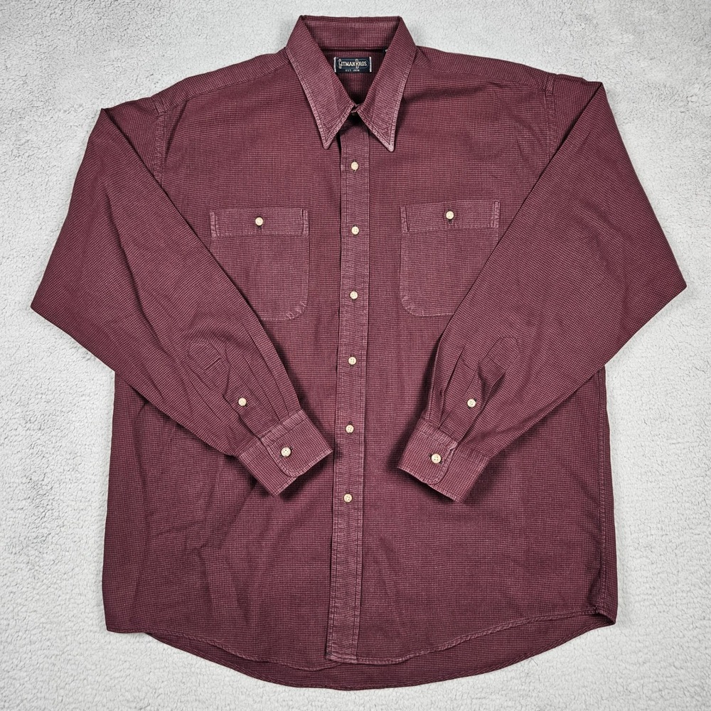 Gitman Bros Mens 16.5-35 Burgundy Houndstooth Cotton Button Up Shirt Long Sleeve